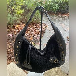 Cole Haan Black Woven Hobo Bag with Gold Accents